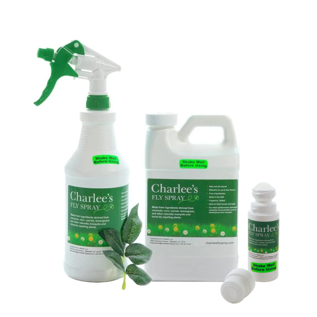 Charlee's Fly Spray Bottle + 1/2 Gallon Refill + 3.5 oz Roll On Bundle